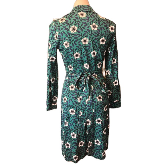 Diane Von Furstenberg Floral Green Wrap Cotton Silk Dress 6 - Picture 2 of 7
